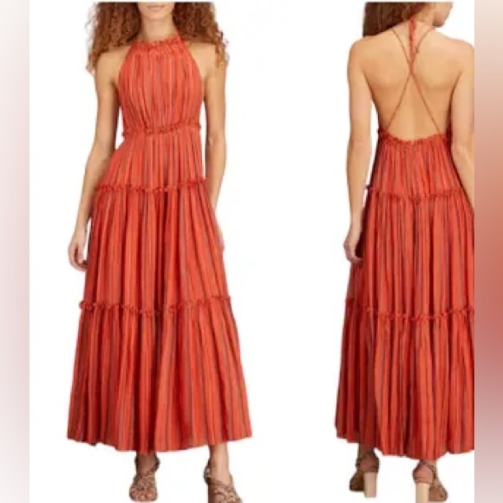 Ulla Johnson Giulietta Stripe Backless Tiered Cotton Maxi Dress size 6